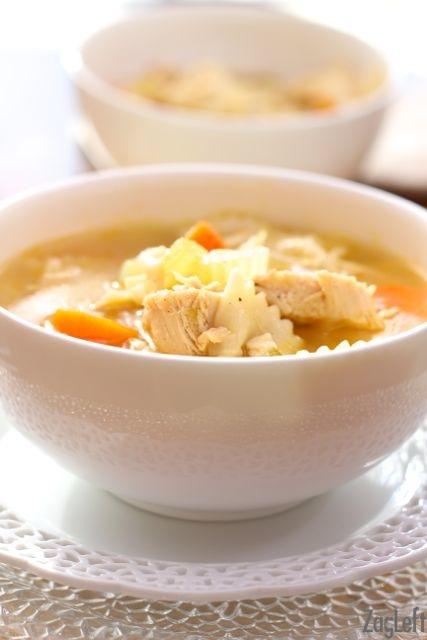 CHICKEN SOUP 2 boneless, skinless chicken breasts ¼ teaspoon salt 1 tablespoon olive oil 1 small onion, chopped 1 carrot, chopped 1 celery stalk, chopped 3 cloves garlic, minced 4 cups chicken broth