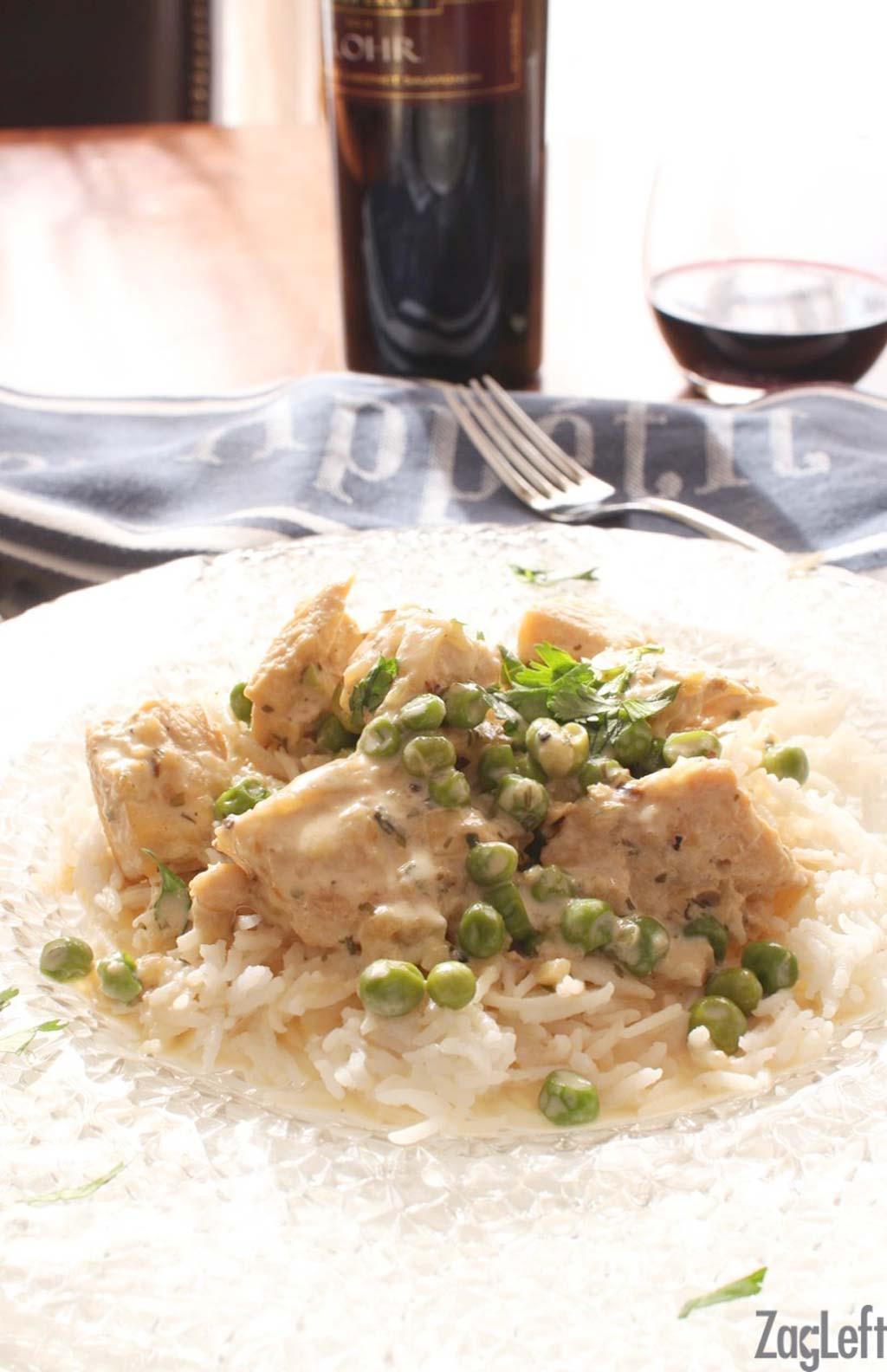 CHICKEN FRICASSEE 1 large chicken breast ¼ teaspoon kosher salt ¼ teaspoon black pepper 1 tablespoon butter ½ tablespoon olive oil ½ cup finely chopped onions 1 garlic clove, minced 1 cup chicken