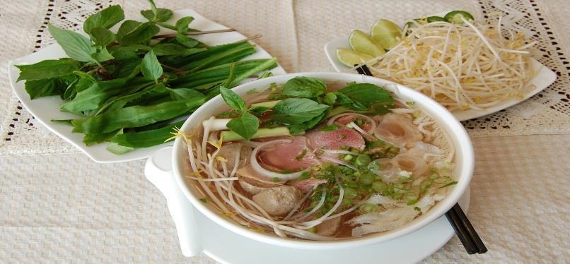 Soups Phơ Bὸ Vietnamese Beef Noodle Soup, white noodles served with bean sprouts, basil leaves, cilantro, green onions, and one of the following combinations: Regular. 7.99 Large. 8.