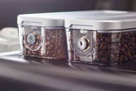 FEATURES + Easy-to-swipe touch screen with intuitive user interface + Company logo, image, video or advertisement as screensaver + 1 or 2 canisters for fresh coffee beans (1 or 2 grinders) +