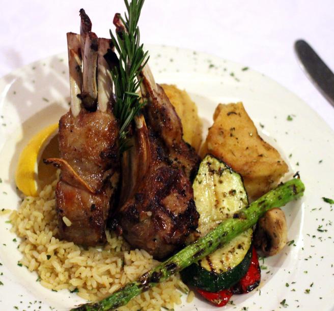 Lamb Rack Greek Connection Single 23 Two 46 Classic Greek meal of Greek salad, mousaka, pork souvlaki, roasted potatoes and rice Rack of Lamb 35 Seasoned lamb grilled to perfection with roasted