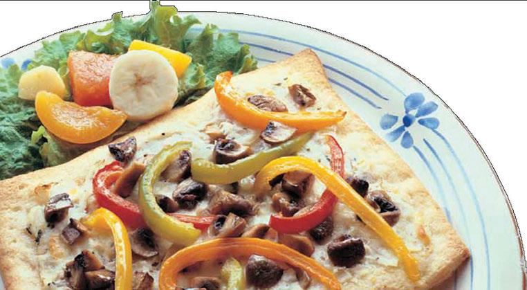 Two-Cheese Pizza Serve your pizza with fresh fruit and a mixed green salad garnished with red beans to balance your meal. Ingredients: 2 Tbsp.