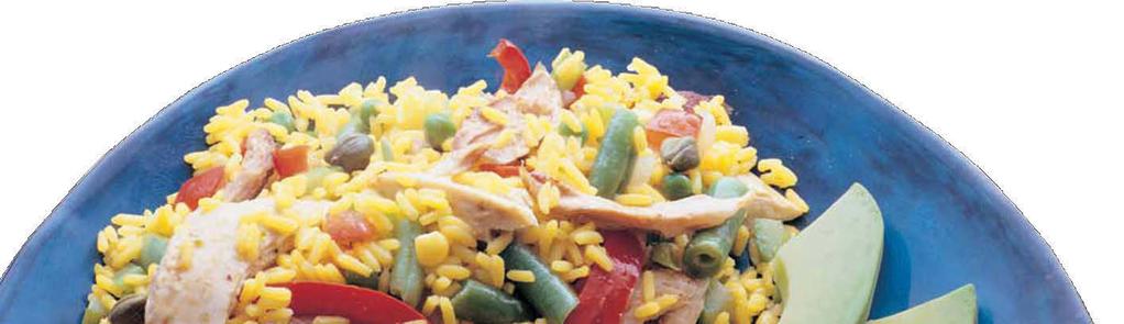Rice with Chicken, Spanish Style This is a good way to get vegetables into the meal plan. Serve with a mixed green salad and a serving of whole wheat bread. Ingredients: 2 Tbsp.