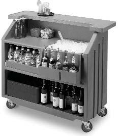 20/PKG 48 PORTABLE BAR (POLYPROPYLENE) WITH HEAVY DUTY CASTERS. UNIT COMES FULLY ASSEMBLED. PRODUCT INCLUDES SPEED RAIL. GRAY ONLY! 54 L. x 24 7/8 W. x 46 1/8 HT.