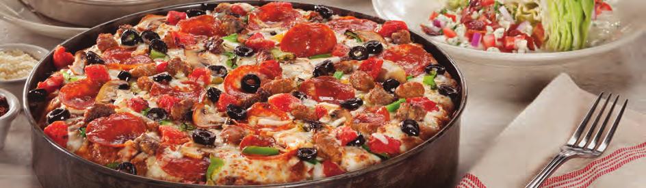 /slice) (140-230 ) (200-310 ) (260-390 ) (290-450 ) BJ s Favorite Deep Dish Pizza with a Wedge Salad BJ s Favorite Housemade meatballs, pepperoni, Italian sausage, mushrooms, green bell peppers,