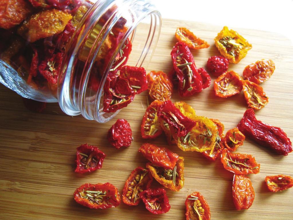 YIELD 2 1/2 CUPS PREP TIME 25 MINUTES COOKING TIME 22 HOURS Dried her ed tomat es 4 POUNDS ASSORTED CHERRY, GRAPE OR OTHER SMALL TOMATOES, HALVED 11/2 TEASPOONS DRIED THYME 11/2 TEASPOONS DRIED