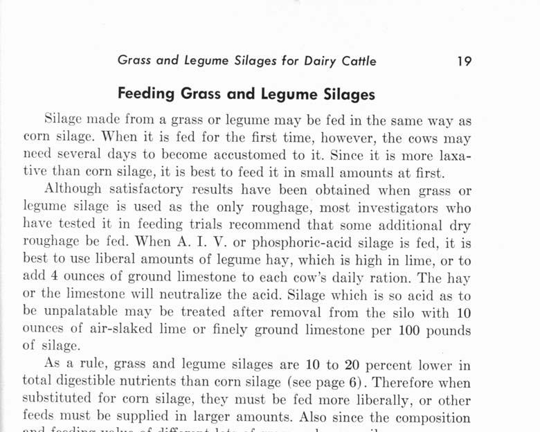 Grass and Legume Silages for Dairy Cattle 19 Feeding Grass and Legume Silages Silage made from a grass or legume may be fed in the same way as corn silage.