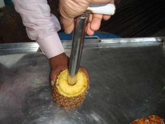 Pineapple peeler-cum-corer Function: Peeling, core removal and slicing of pineapple simultaneously Capacity : 20 no/h Cost: Rs.
