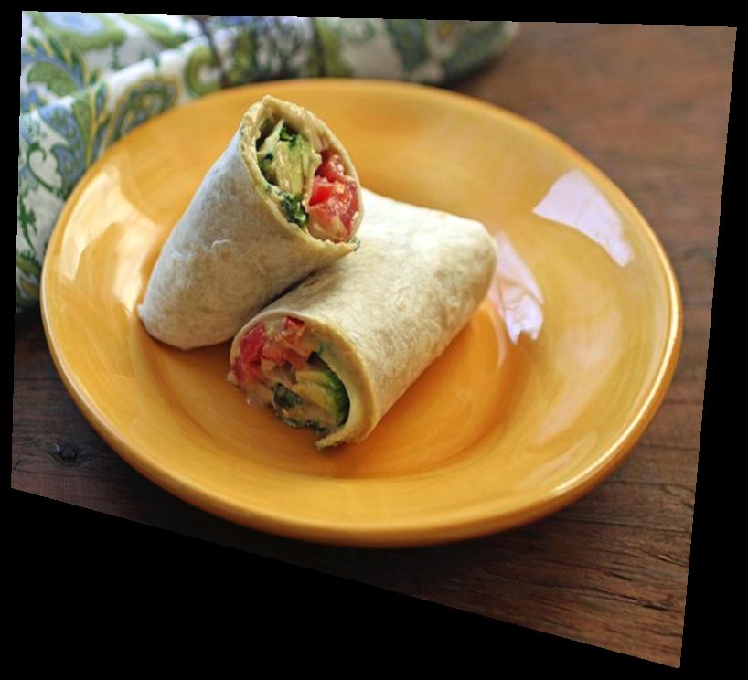 Hummus Avocado Wrap Recipe 8 tortilla ¼ c hummus ¼ c garbanzo beans 1/8 c sliced