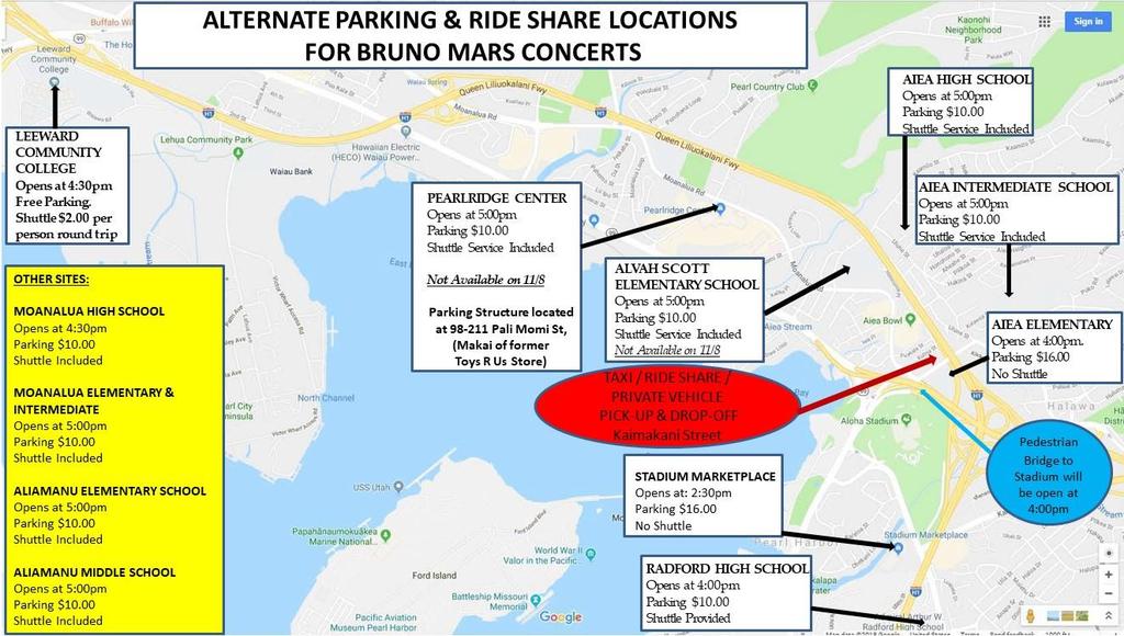 RIDE-SHARE OR DROP OFF A convenient drop-off and pick-up zone is available along Kaimakani Street (next to Aiea Elementary School see map).