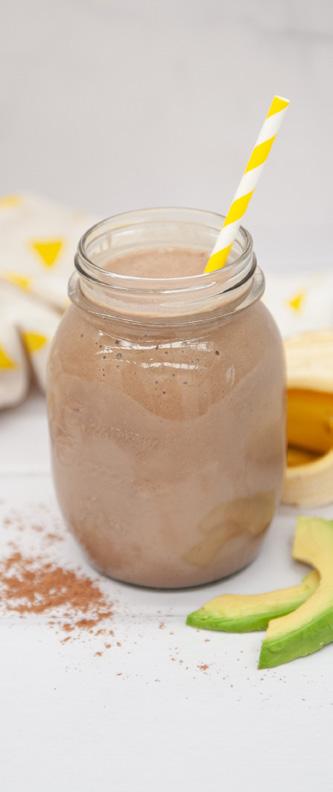 Choc 30g Be Fit Blend Chocolate Protein Booster 80g Banana 20g Avocado 1 Tsp Cacao 1 Tsp Psyllium 200ml Unsweetened almond milk Serving size: 345g Energy