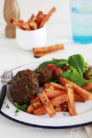 DINNER Lamb Rissoles with Sweet Potato Chips Serves 2 A healthy and nutritious version of a tasty meal. Increase the quantities to serve the whole family as this is sure to be a crowd pleaser.