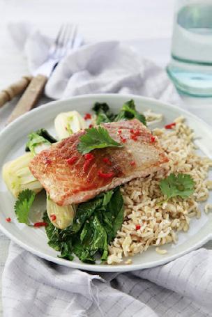 LUNCH Salmon with Bok Choy & Brown Basmati Rice A simple, fish meal. Easy to put together when you want something nutritious and a little bit different for lunch.