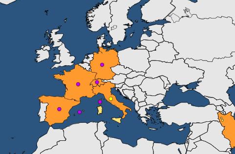 Xylella fastidiosa distribution Germany 2016 subsp. fastidiosa on four plants of different species in nursery Xylella fastidiosa Mainland Spain 2017 subsp.