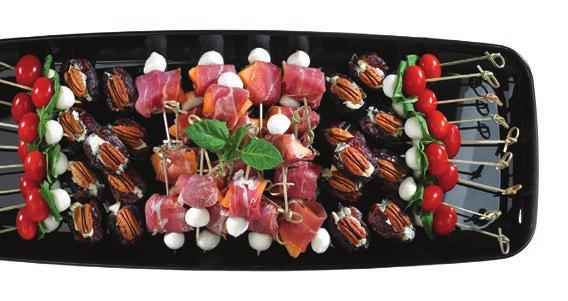 2 kg (Serves 10-15) COCKTAIL HOUR Be ready fr ccktail hur in a flash with handmade hrs d'euvres including prsciutt-wrapped cantalupe, pecan and blue cheese stuffed dates and Caprese salad skewers.