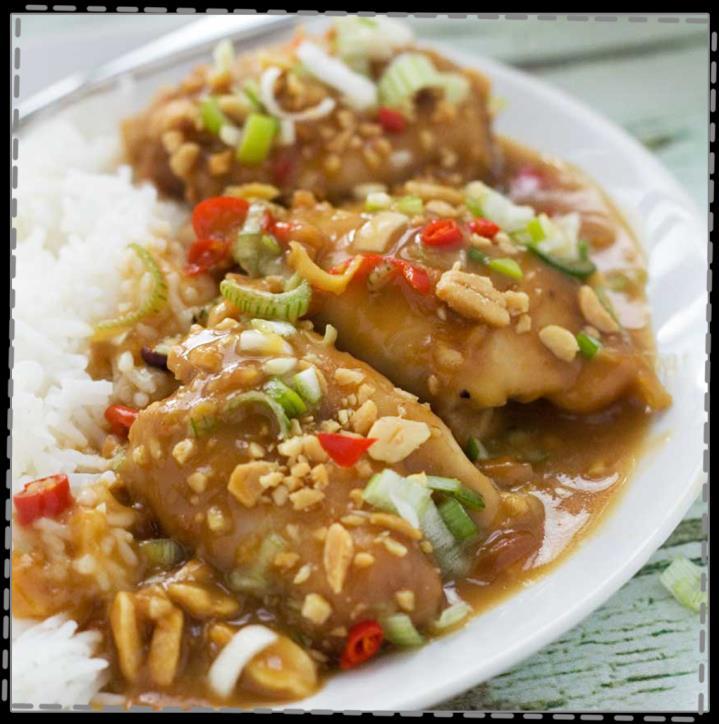 One Pot Thai Chicken Cook Time: 40 mins 2 tablespoons butter 8 bone-in, skin-on, chicken thighs Sauce: 1/2 cup thai sweet chili sauce 2 tablespoons soy sauce 2 tablespoons creamy peanut butter 2