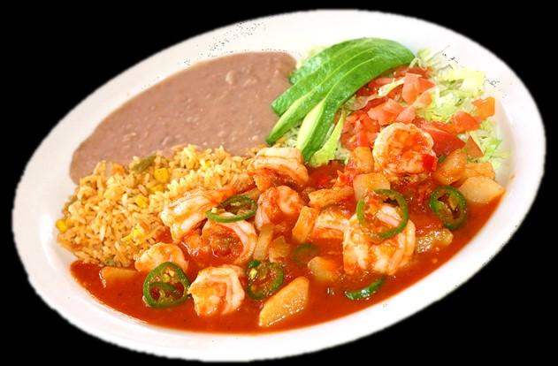 Served with beans, rice, lettuce, tomato, guacamole and a chile asado.