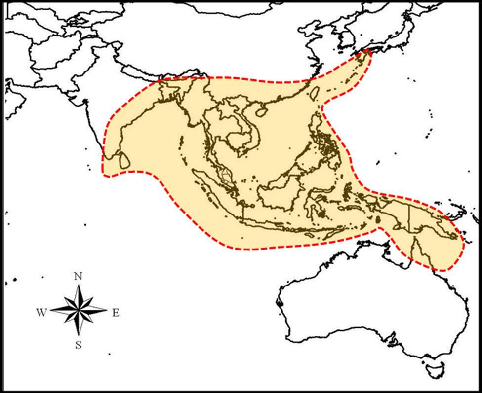 Fig. 1.2. Distribution of the genus Erycibe. 1.2 Scope of Research The study aimed to revise the taxonomy of the genus Erycibe occurring in Peninsular Malaysia.