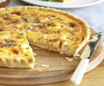 Take off heat, stir in cheese to melt slightly 3. Roll out pastry, cut 10 rounds, fill with cheese and onion mixture, dampen edge of pastry with beaten egg, fold over and crimp. Brush top with egg. 4.