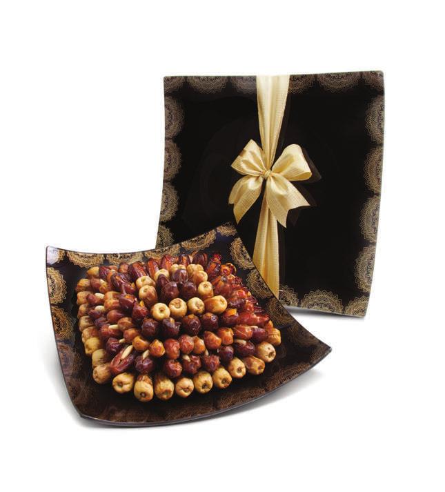 HENNA CURVE TRAYS Curved glass trays in a rich chocolate brown colour imprinted with the Bateel henna pattern SMALL LARGE