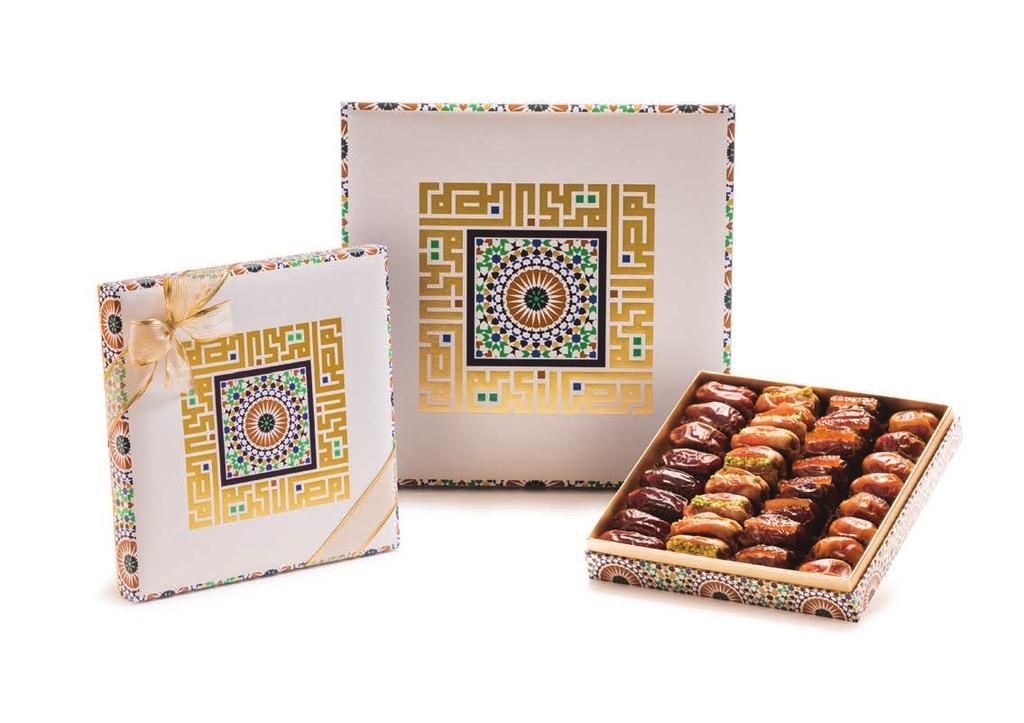 RAMADAN WHITE COLLECTION Simple and elegant gift packaging with a Ramadan Kareem message in a modern Kufic style MEDIUM LARGE EXTRA LARGE CONTENTS P23626293 P23626294