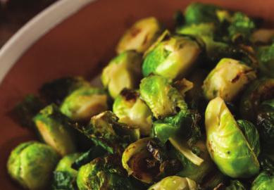 CHRISTMAS MEAL RECIPE (SERVES 6) BRUSSEL SPROUTS 1 1/2 lbs brussel sprouts 1 tbl olive oil 2 cloves minced garlic Salt and pepper Optional: Add turkey bacon, onion, balsalmic vinegar, other veggies