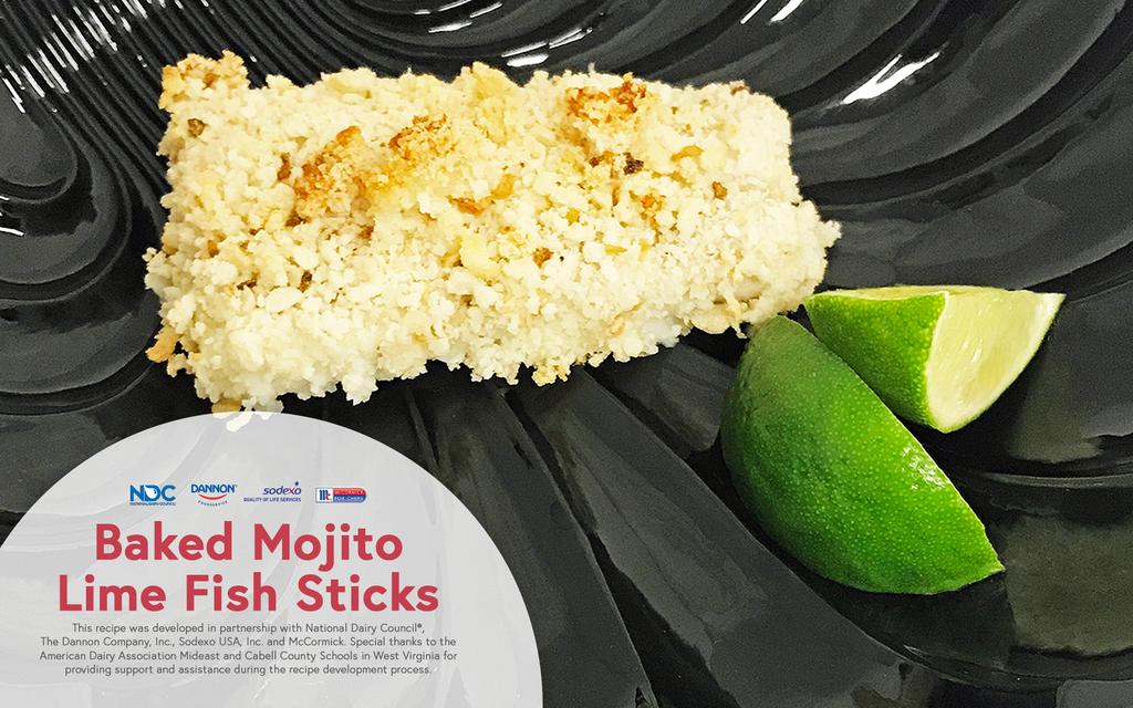 Baked Mojito Lime Fish Sticks Main Dishes McCormick Mojito Lime Seasoning (other seasonings can be substituted) Provides 2 oz. equivalent meat/meat alternate Panko or bread crumbs 3 qts.