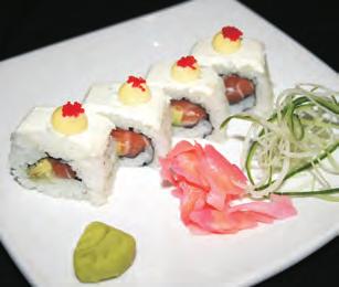 tuna wrapped in a 4 PIECE R72 basic Californian roll, topped