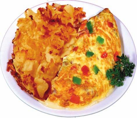 BREAKFAST AST COUNTRY Y FRESH EGGS Served with Hash Browns, Toast, Butter & Jelly Two Country Fresh Eggs, Any Style with Bacon or Sausage Links with Ham, Canadian Bacon, Sausage or Turkey Sausage