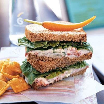 Roasted Red Pepper Spread Sandwiches INGREDIENTS 1/2 cup finely chopped seeded cucumber 1 (7-ounce) bottle roasted red bell peppers, drained and finely chopped 3/4 cup (6 ounces) 1/3-less-fat cream