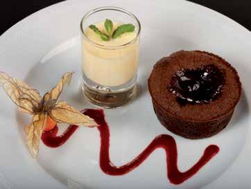 Desserts Dessert of the day 6.99 Fruit Méli-Mélo 5.99 Warm Chocolate Fondant with custard 6.99 Rum Baba with carpaccio of pineapple and whipped cream 8.