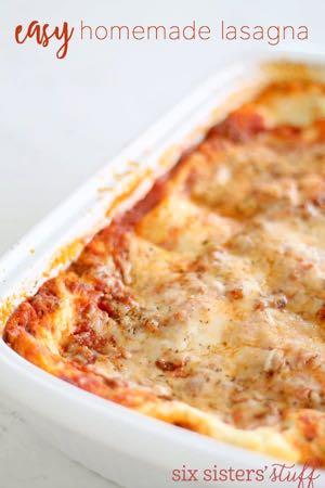 DAY 5 EASY HOMEMADE LASAGNA RECIPE M A I N D I S H Serves: 8 Prep Time: 30 Minutes Cook Time: 1 Hour 1 pound ground Italian sausage 1 onion (chopped) 1 (4.