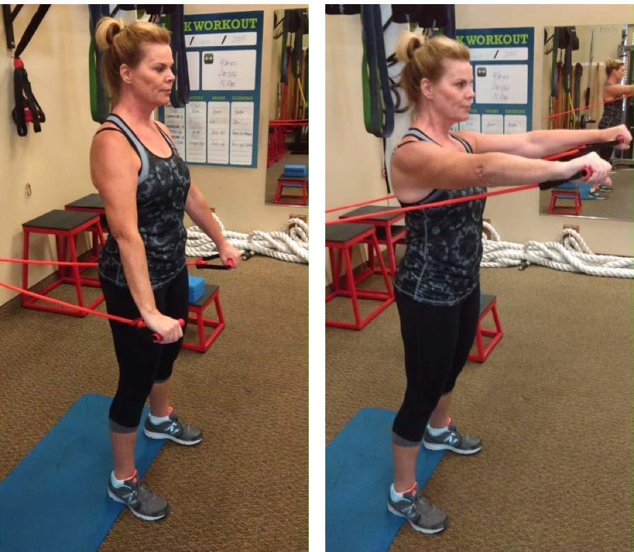 Band Shoulder Raises- Facing away from the door hold the band at your side keeping your arms straight,