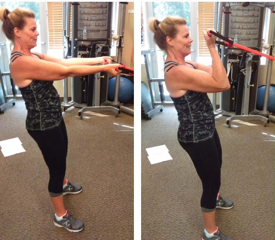 Band Bicep Curls- Facing the door, keep the elbows glued to your sides at 90 degrees.