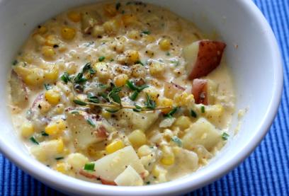 RECIPE 06 CORN AND POTATO CHOWDER Bacon strips (chopped) 4 Sweet potatoes (diced) ½ cup Sweet kernel corn 15 ounces Onion (chopped) 1 Water 1 ½ cups Salt and pepper To taste In the pot, add the
