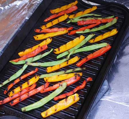 7 5 I grilled my peppers on a hot cast iron stove top grill to give them bar marks.