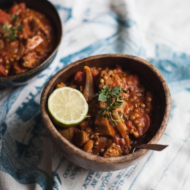 Cajun Lentil Gumbo Serves 4-6 2 tablespoons olive oil 1 onion chopped 1 red pepper chopped 1 zucchini chopped 2 sweet potatoes, chopped One can of tomatoes (diced) (798ml) 3 cups vegetable stock 2