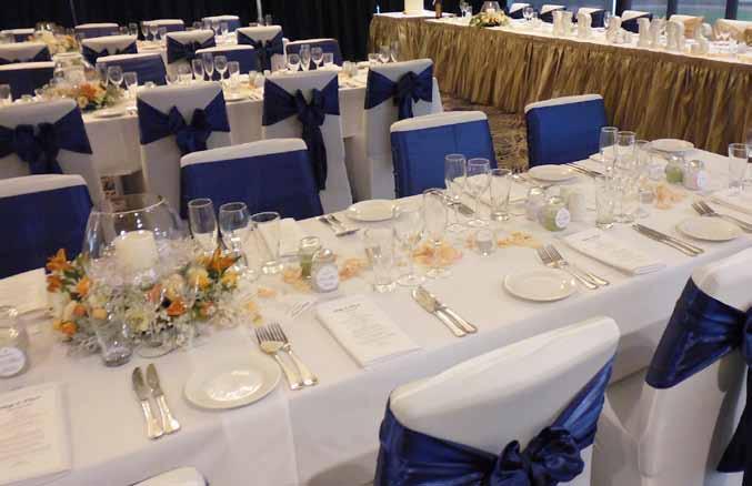 Room Hire & Set Up Fees Includes room hire, set up of the room with option of round or long tables, white linen tablecloths, white linen napkins, crockery, cutlery, glassware, bridal table &