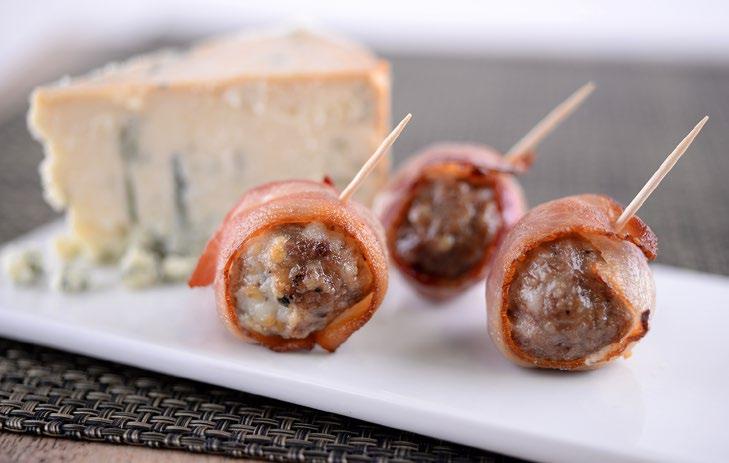 Bacon Wrapped Beef & Blue Cheese Meatball Seasoned Ground Beef and Blue Cheese wrapped with Applewood Smoked Bacon 67848 Ground Beef, Bacon (cured with water, salt, sugar, smoke flavoring, sodium