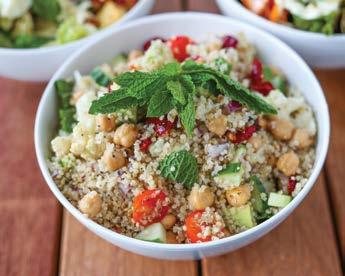 0 supergrain salad with cherry tomatoes, avocado, cranberry, cucumber, red onion and mint orange lemon dressing. Healthy never tasted so good! GRILLED CHICKEN QUINOA SALAD 17.