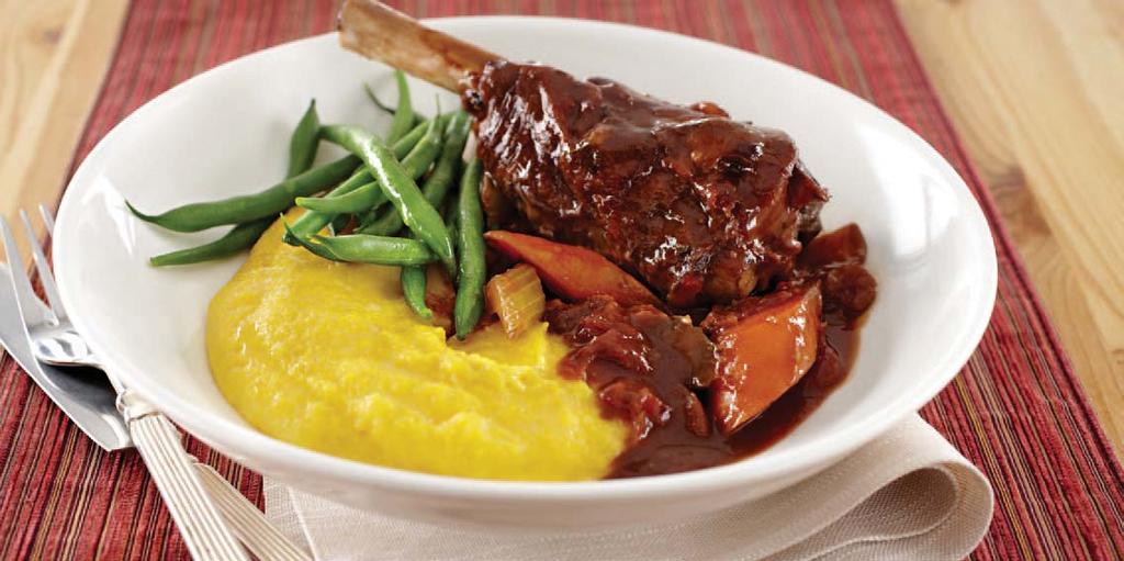 Braised Lamb Shanks with Cheesy Soft Polenta SERVES: 4-6 PREP: 20 minutes COOK: 2¼ hours Braised Osso Bucco SERVES: 4-6 PREP: 20 minutes COOK: 3 hours 2 tablespoons oil 1 large onion, chopped 8