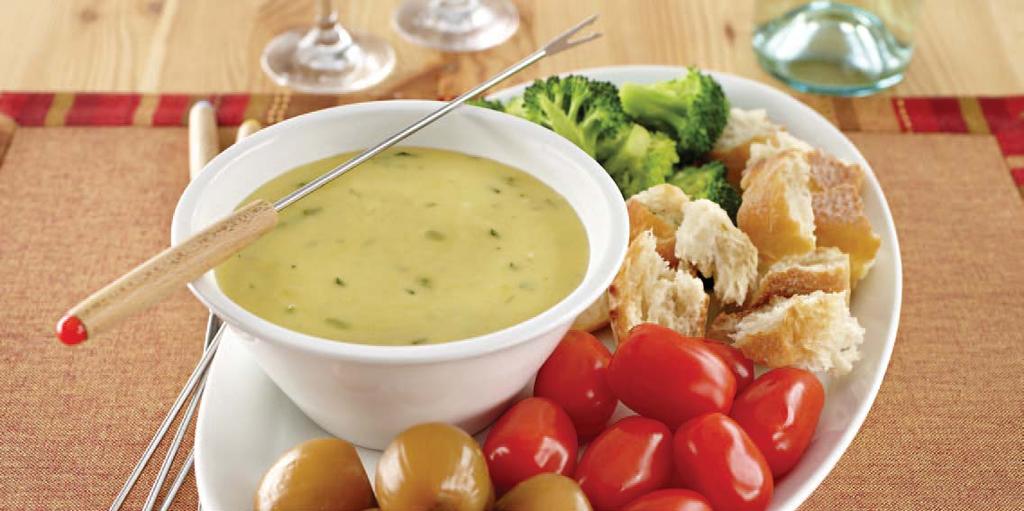 Easy Cheese Fondue SERVES: 5-6 PREP: 15 minutes COOK: 10-15 minutes Rum Raisin Bread and Butter Pudding SERVES: 6-8 PREP: 30 minutes COOK: 40 minutes 2 tablespoons cornflour 1 cup cider 2½ cups KRAFT