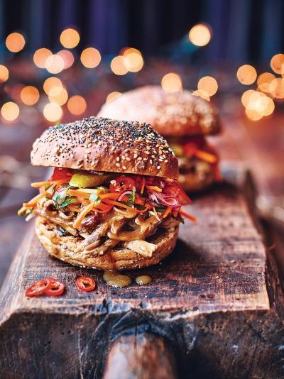 Serves 4 20 Mins Easy Turkey Sloppy Joes Tasty Slaw with Gherkins & 200g leftover cooked higher-welfare turkey meat 200ml leftover higher-welfare turkey gravy 1 carrot 1 apple 1/2 red onion 2 sprigs