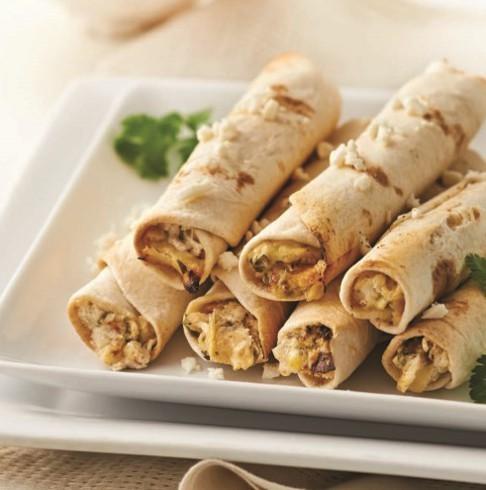 frozen, cut green beans ¼ cup parmesan cheese, grated ¾ cup French-fried onions Oven Baked Taquitos 2 cups cooked chicken, shredded 4 oz. cream cheese, room temperature 1 tbsp.