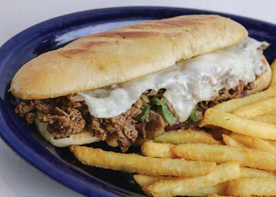 Served with rice, beans, lettuce, pico de gallo and sour cream. 10.79 Philly Cheese Steak Sub Grilled steak, onions and peppers topped with cheese. Served with French fries. 8.