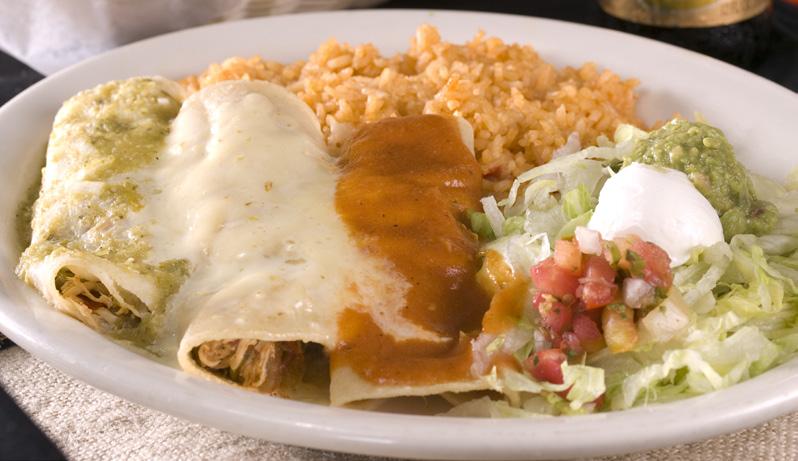 Burritos & Enchiladas Burrito Special One beef burrito topped with lettuce, sour cream, tomatoes and our special red sauce 5.99 Grilled chicken or steak, add 2.00.