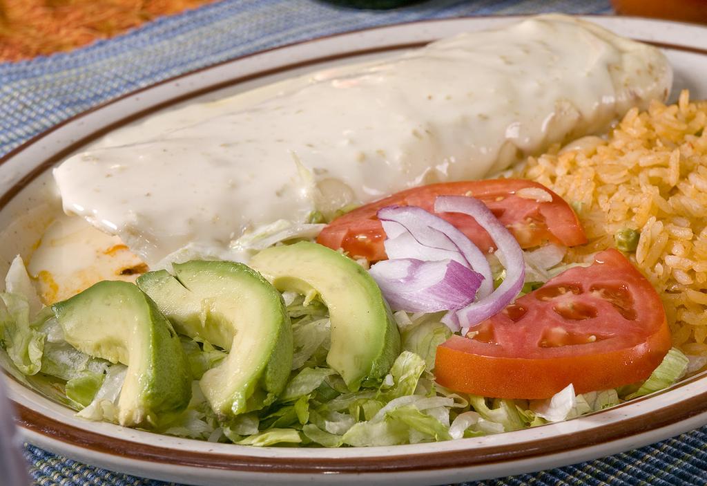 50 Three enchiladas with your choice of beef or chicken, smothered with cheese sauce and served with rice, lettuce, tomatoes and sour cream 8.99 Grilled Steak or Chicken 9.