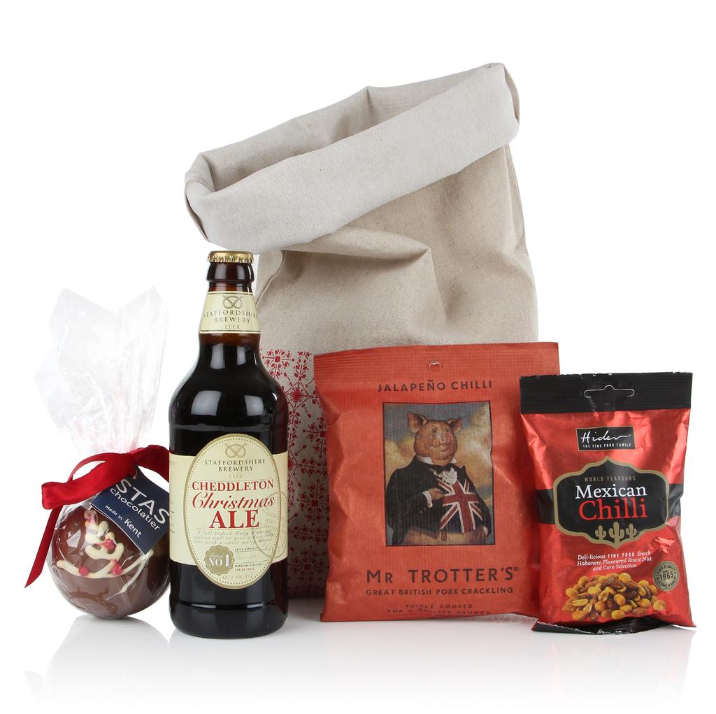 BEERY CHRISTMAS! Presented in a festive linen sack containing: Staffordshire Brewery Cheddleton Christmas Ale 500ml 4.