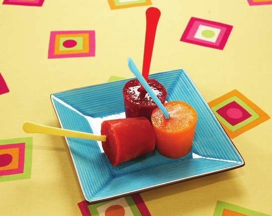 FROZEN JUICE POPS Juice is yummy, healthy, and colorful and now, thanks to Oso's help, it can be served to kids as icy cold pops!