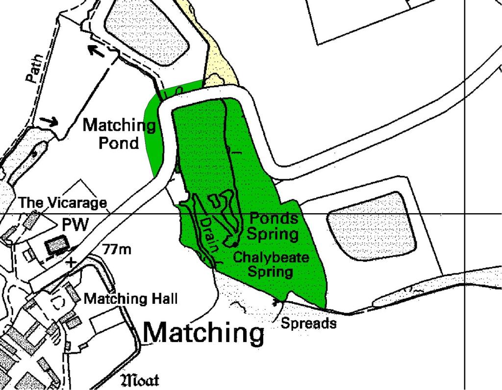 Ep164 Chalybeate Spring (3.0 ha) TL 527120 This site comprises dry woodland, damp woodland (Ponds Spring), which contains a Chalybeate spring feeding an adjacent lake, and Matching Pond.